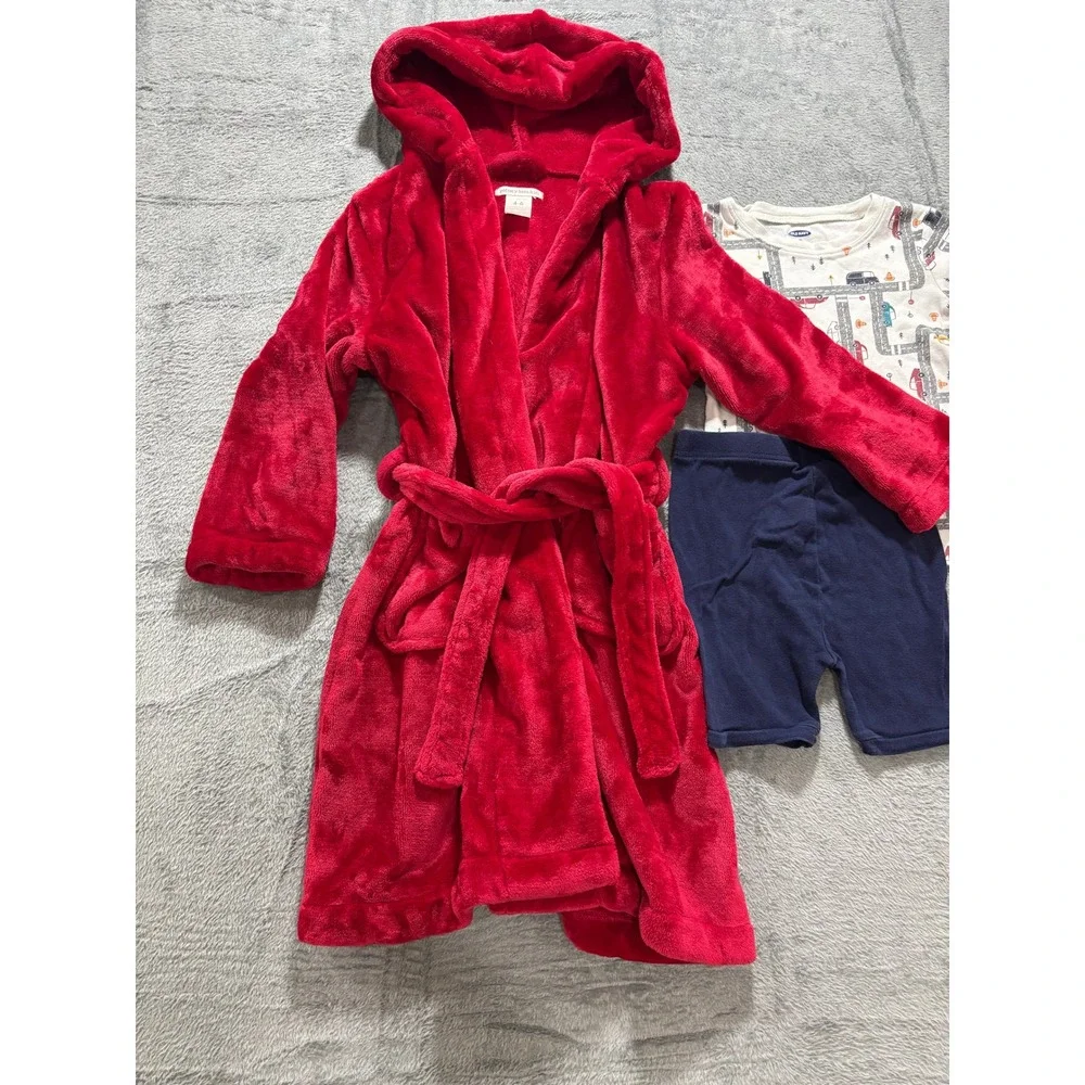Pottery Barn Old Navy Boys 4 5 6 Red Robe Dinosaur Pajama Set Lot Cozy Casual